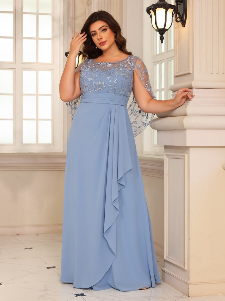 Lace Appliques Scoop Neck Chiffon Mother of the Bride Dresses