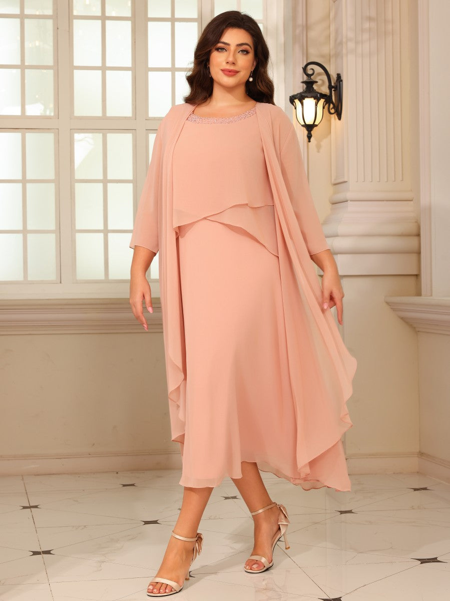 Chiffon A Line Scoop Neck Tea Length Mother of the Bride Dresses