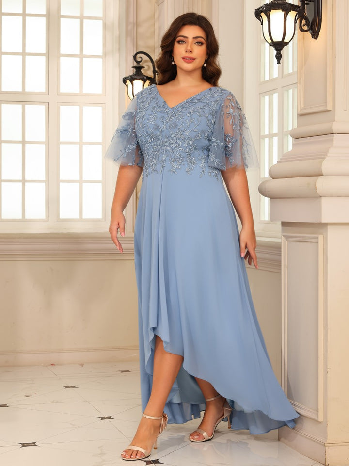 Chiffon High Low V Neck Mother of the Bride Dresses