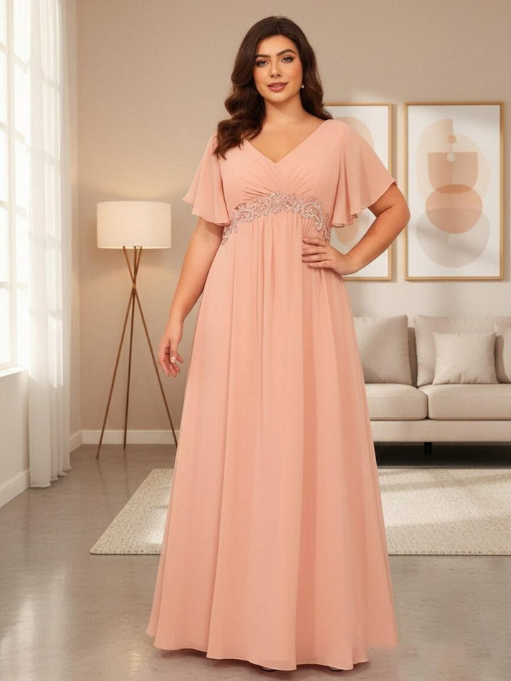 Chiffon V Neck A Line Mother of the Bride Dresses with Pleats