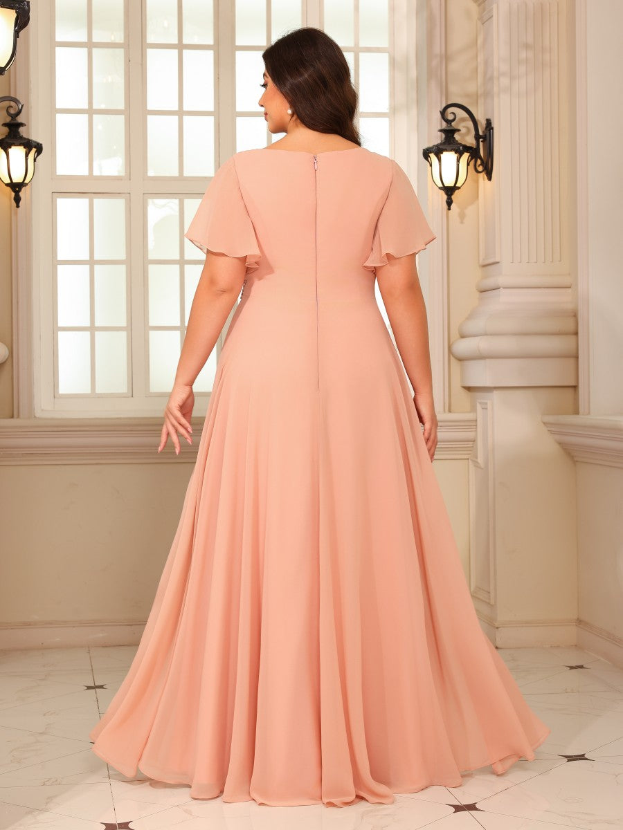 Chiffon V Neck A Line Mother of the Bride Dresses with Pleats