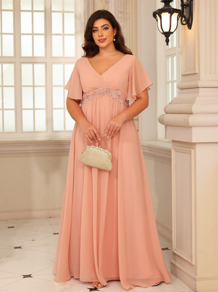 Chiffon V Neck A Line Mother of the Bride Dresses with Pleats