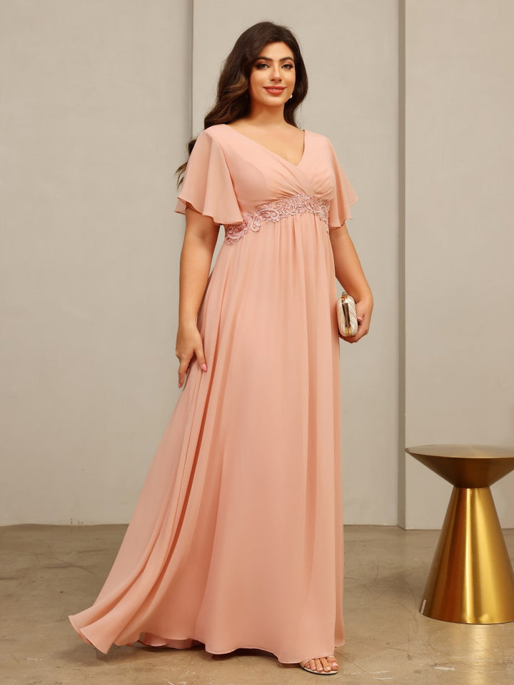 Chiffon V Neck A Line Mother of the Bride Dresses with Pleats