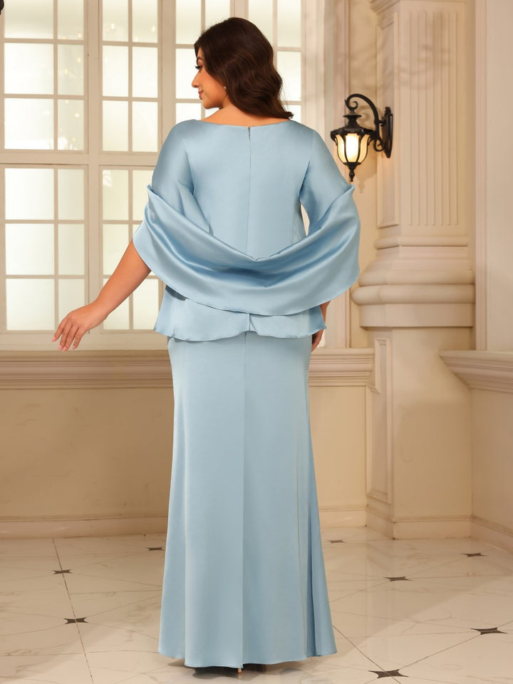 Satin Sheath Scoop Neck Floor Length Mother of the Bride Dresses