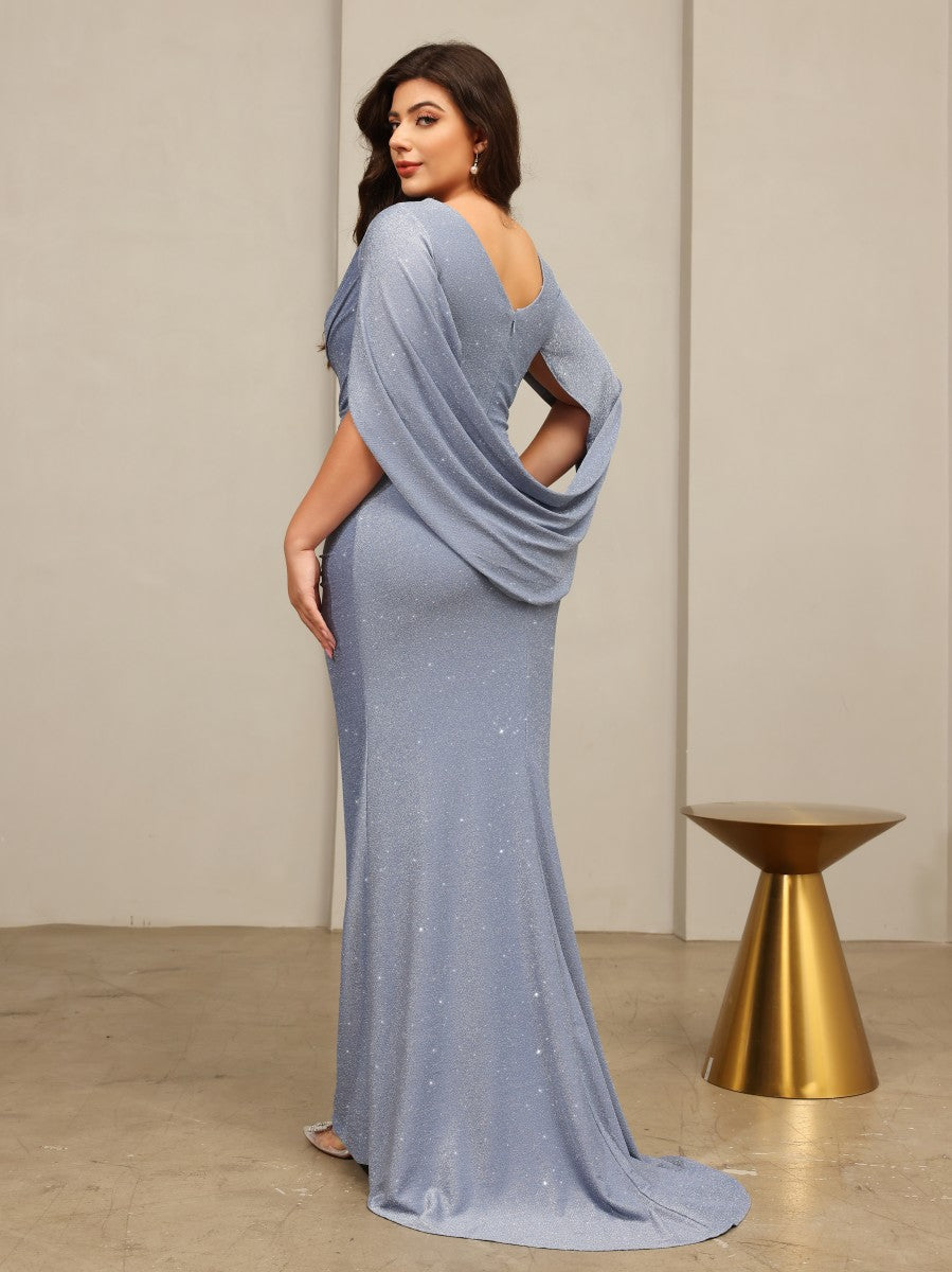 Glitter Tulle Sheath Cape Sleeves Mother of the Bride Dresses