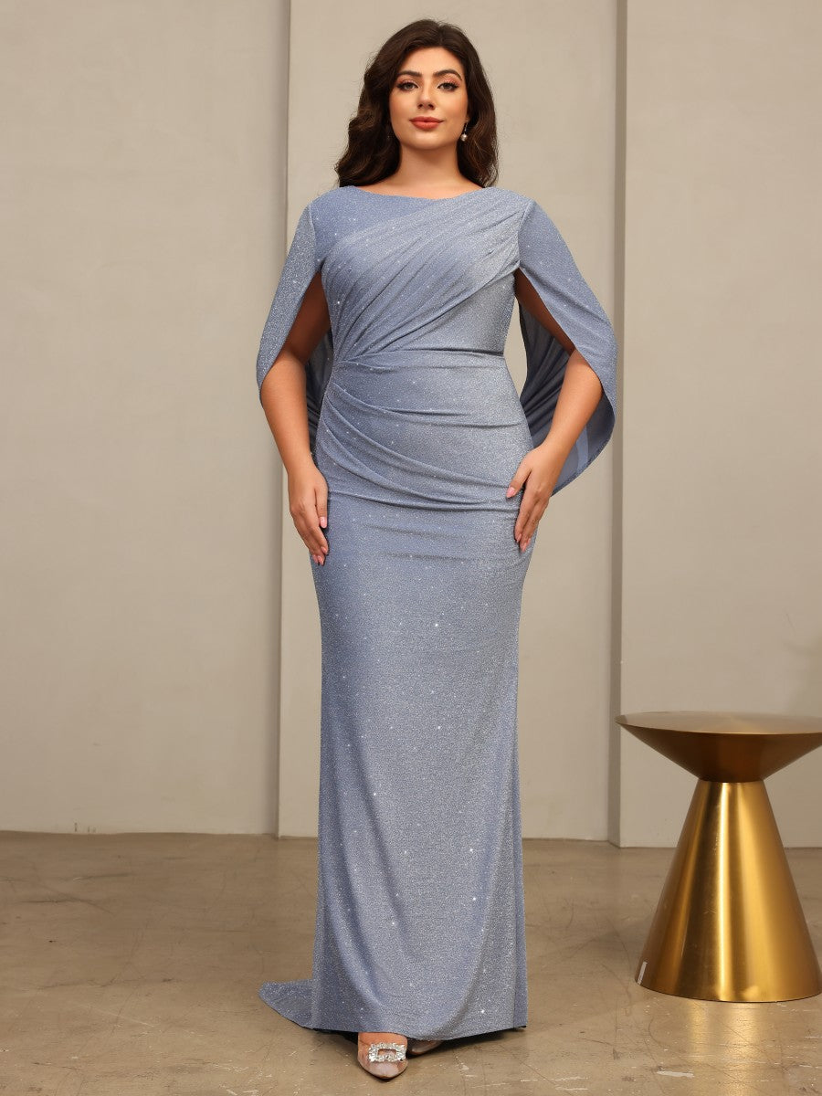 Glitter Tulle Sheath Cape Sleeves Mother of the Bride Dresses