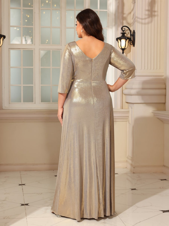 Glitter Tulle V Neck Floor Length Mother of the Bride Dresses
