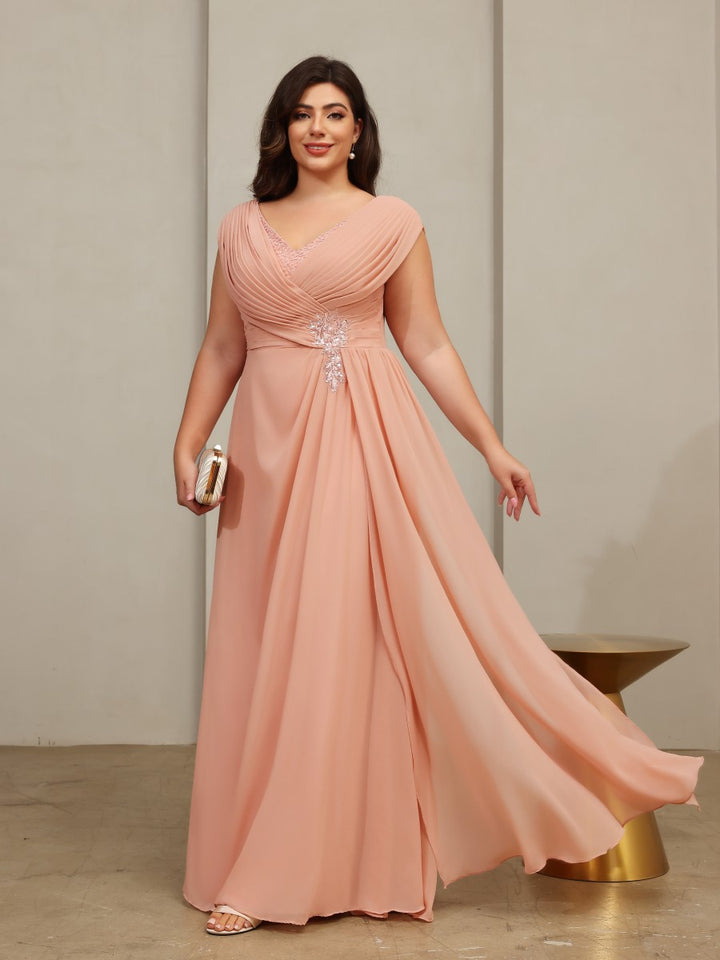 A Line V Neck Floor Length Chiffon Mother of the Bride Dresses