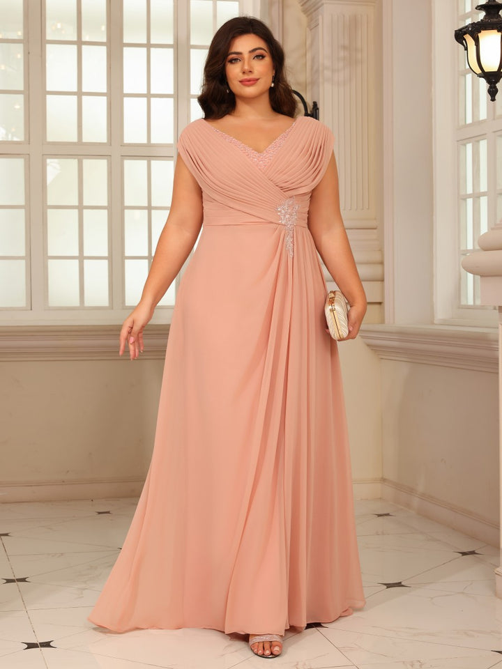 A Line V Neck Floor Length Chiffon Mother of the Bride Dresses