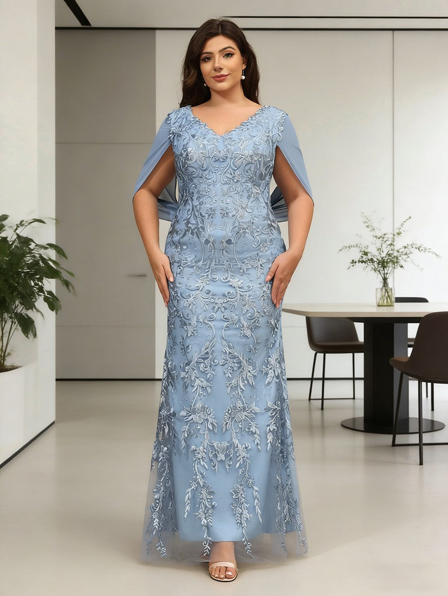 Laces Mermaid V Neck Floor Length Mother of the Bride Dresses