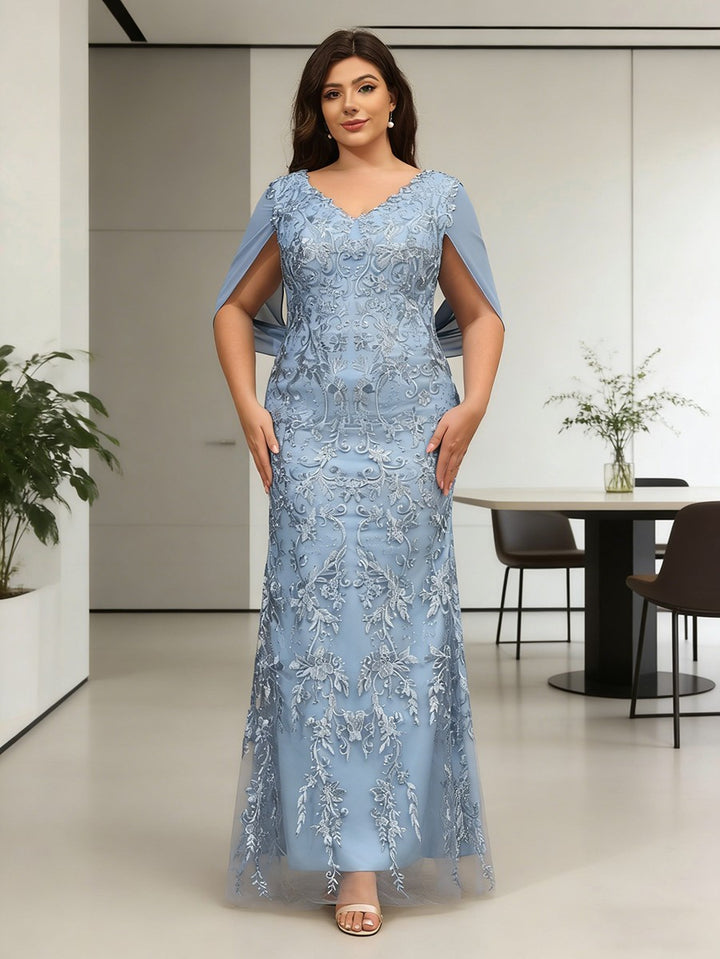 Laces Mermaid V Neck Floor Length Mother of the Bride Dresses