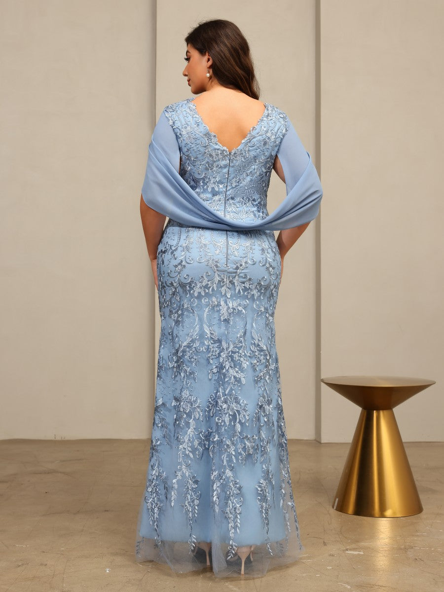 Laces Mermaid V Neck Floor Length Mother of the Bride Dresses