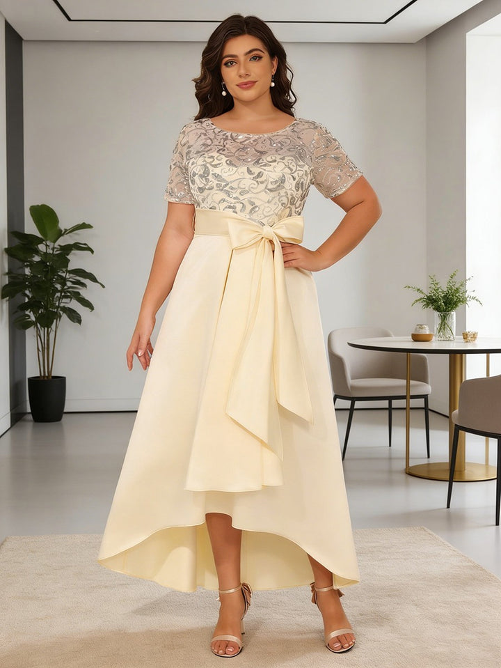 Satin A Line Scoop Neck Sequin Mother of the Bride Dresses