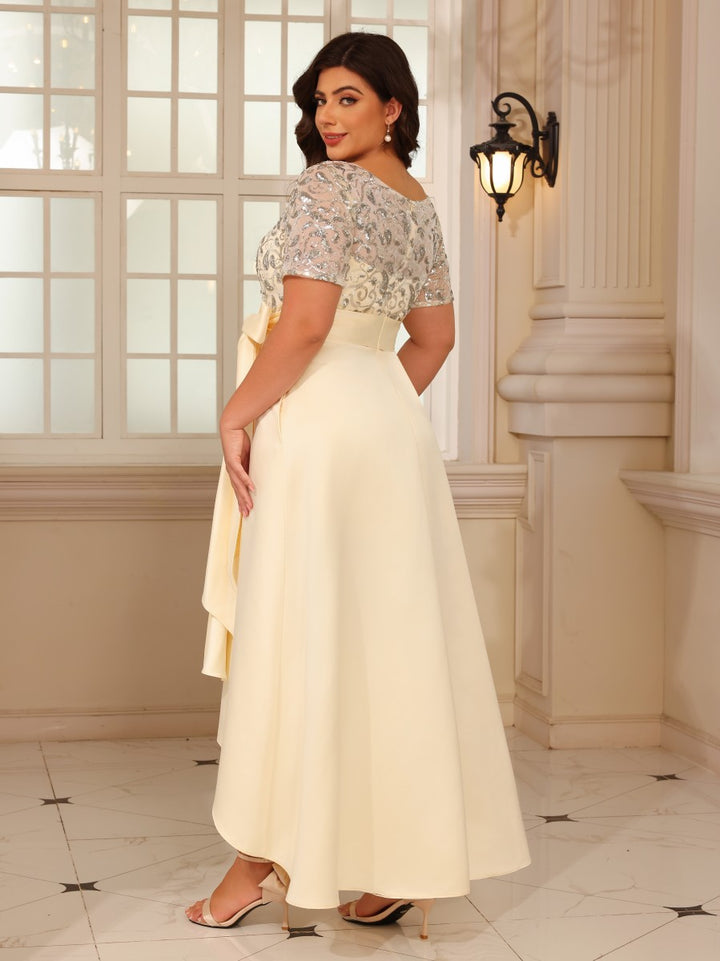 Satin A Line Scoop Neck Sequin Mother of the Bride Dresses