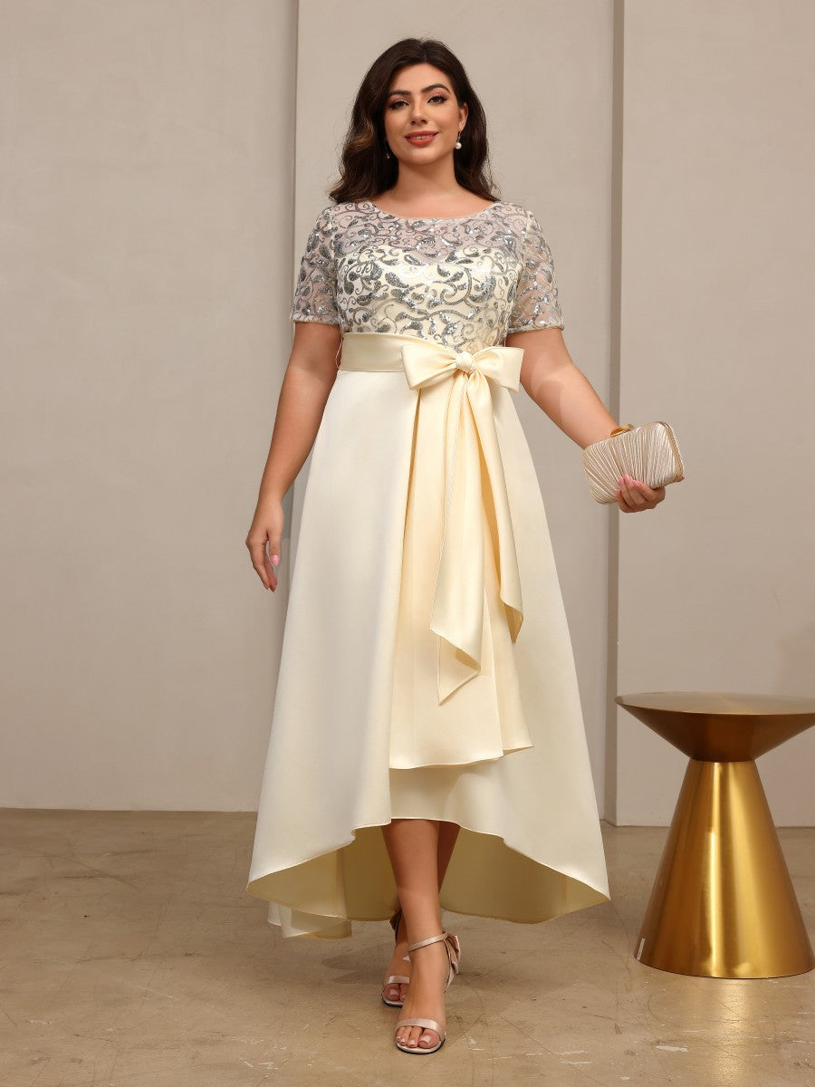 Satin A Line Scoop Neck Sequin Mother of the Bride Dresses