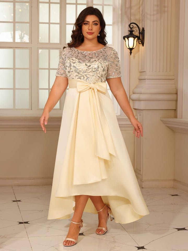 Satin A Line Scoop Neck Sequin Mother of the Bride Dresses