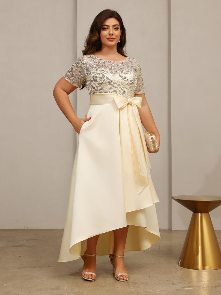 Satin A Line Scoop Neck Sequin Mother of the Bride Dresses