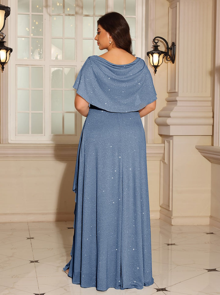 Glitter Tulle A Line Scoop Neck Mother of the Bride Dresses with Slit