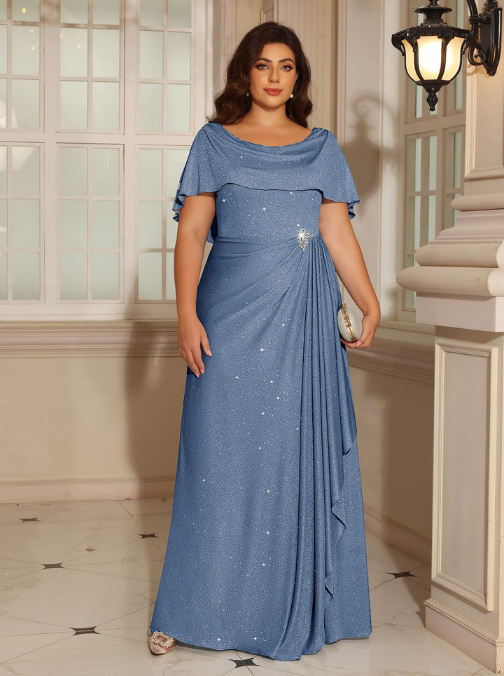 Glitter Tulle A Line Scoop Neck Mother of the Bride Dresses with Slit