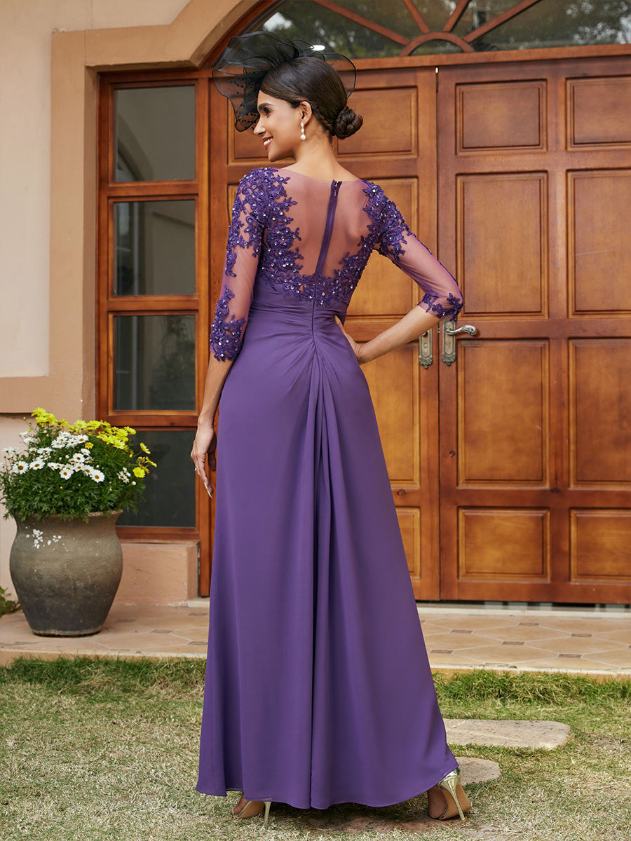 Scoop Neck Lace Appliques Chiffon Mother of the Bride Dresses