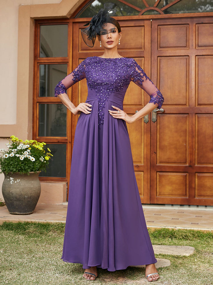 Scoop Neck Lace Appliques Chiffon Mother of the Bride Dresses