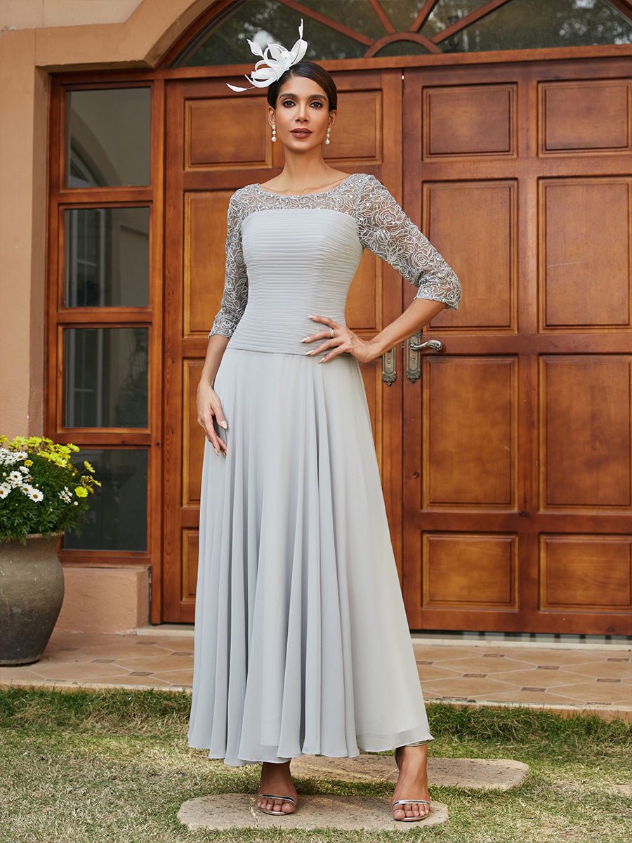 Chiffon Scoop Neck Lace A Line Mother of the Bride Dresses