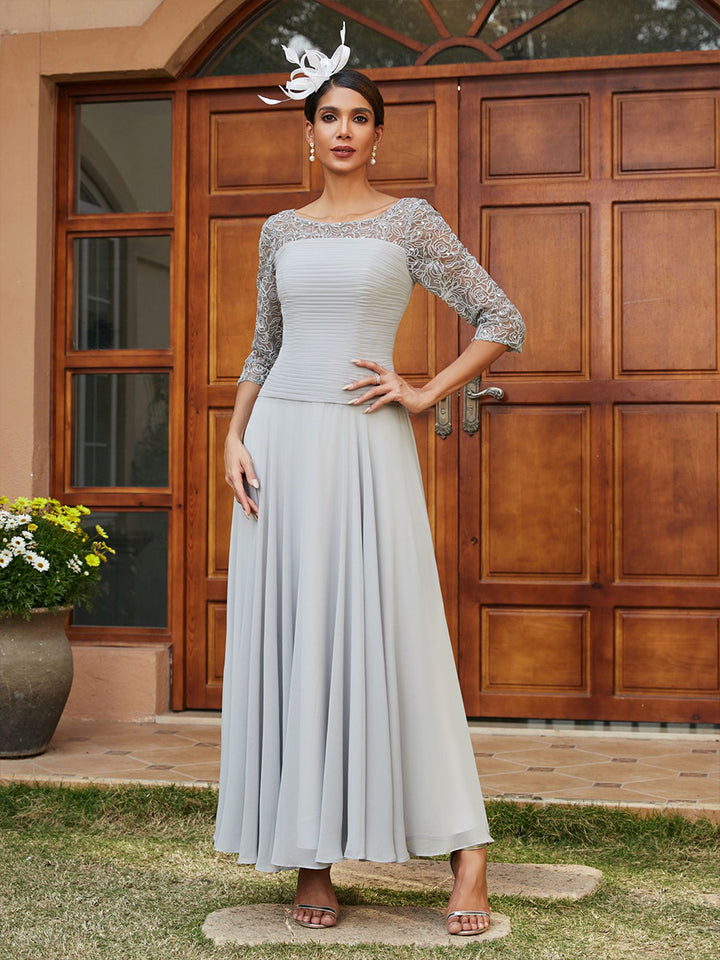 Chiffon Scoop Neck Lace A Line Mother of the Bride Dresses