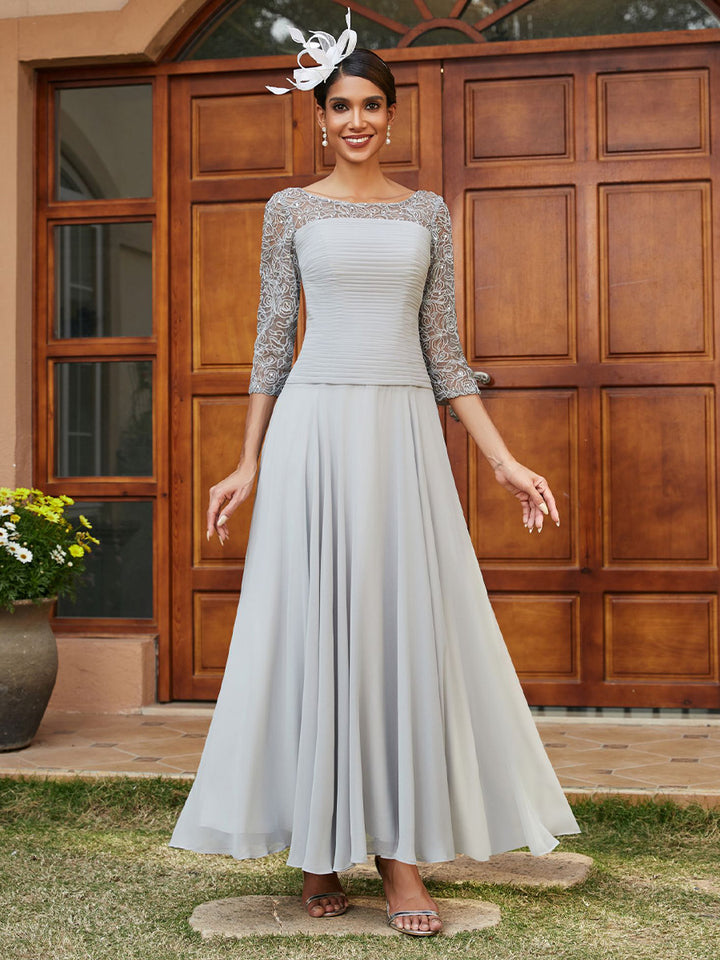 Chiffon Scoop Neck Lace A Line Mother of the Bride Dresses