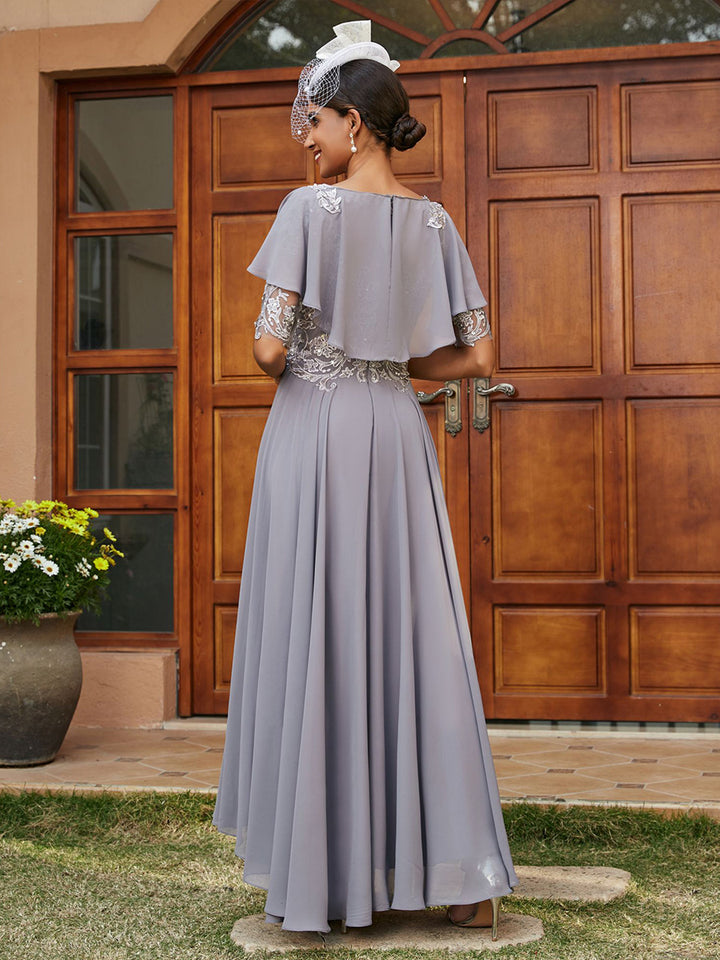 Chiffon Cape Sleeves Lace Appliques Mother of the Bride Dresses
