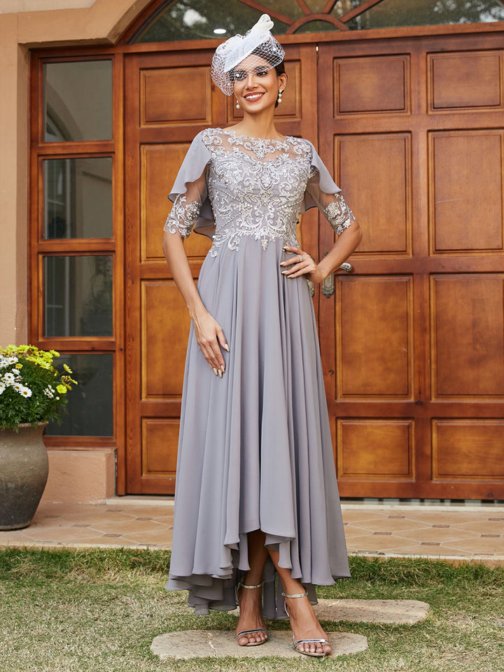 Chiffon Cape Sleeves Lace Appliques Mother of the Bride Dresses