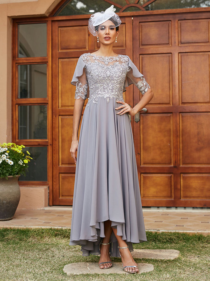 Chiffon Cape Sleeves Lace Appliques Mother of the Bride Dresses