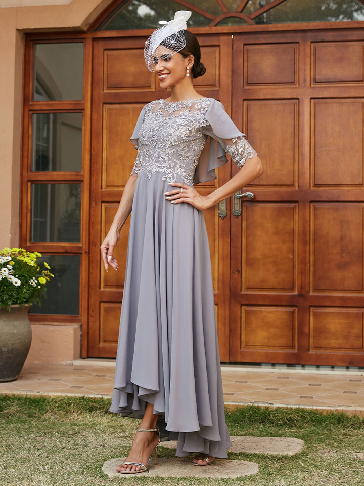 Chiffon Cape Sleeves Lace Appliques Mother of the Bride Dresses