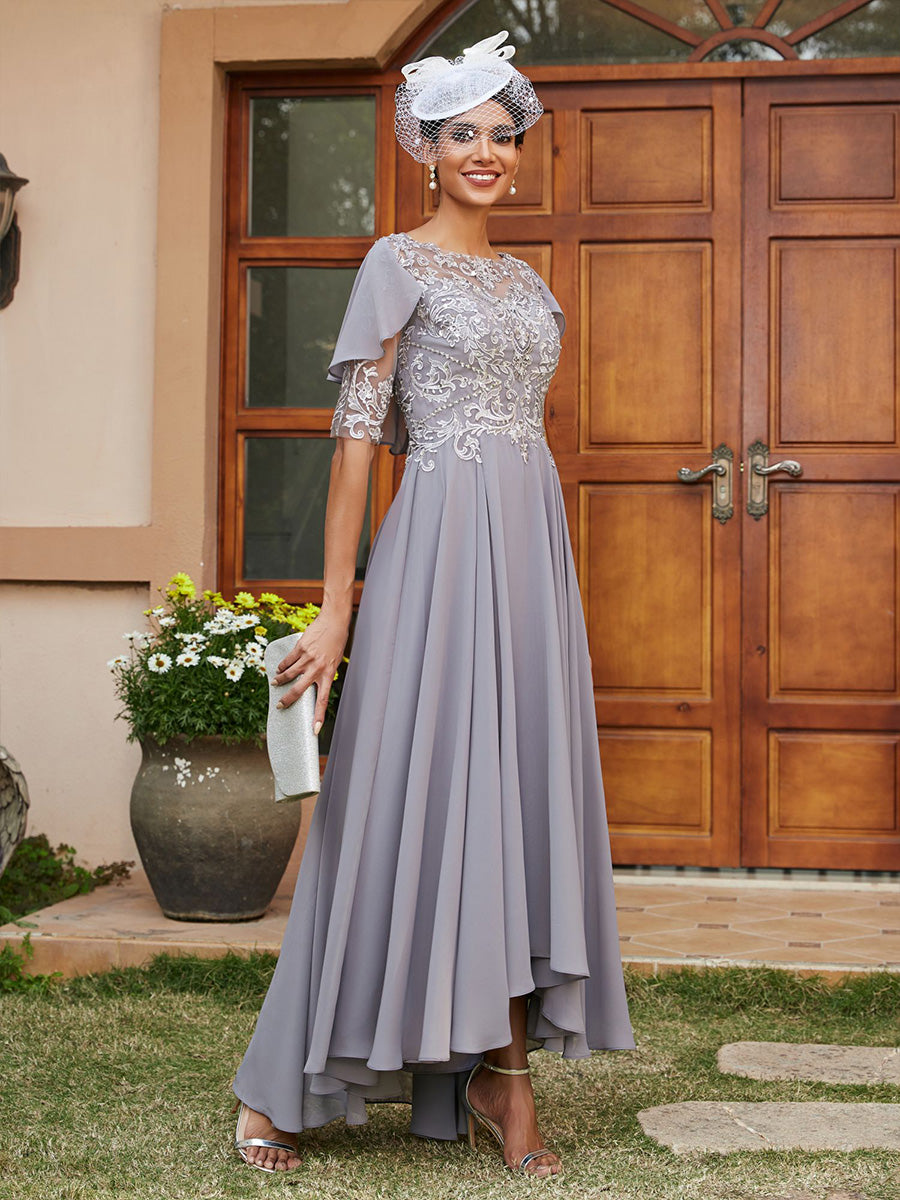 Chiffon Cape Sleeves Lace Appliques Mother of the Bride Dresses
