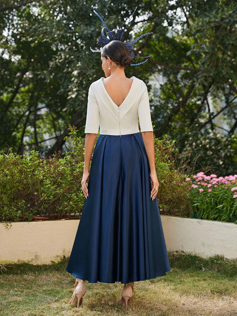Half Sleeves A Line Satin Mother of the Bride Dresses