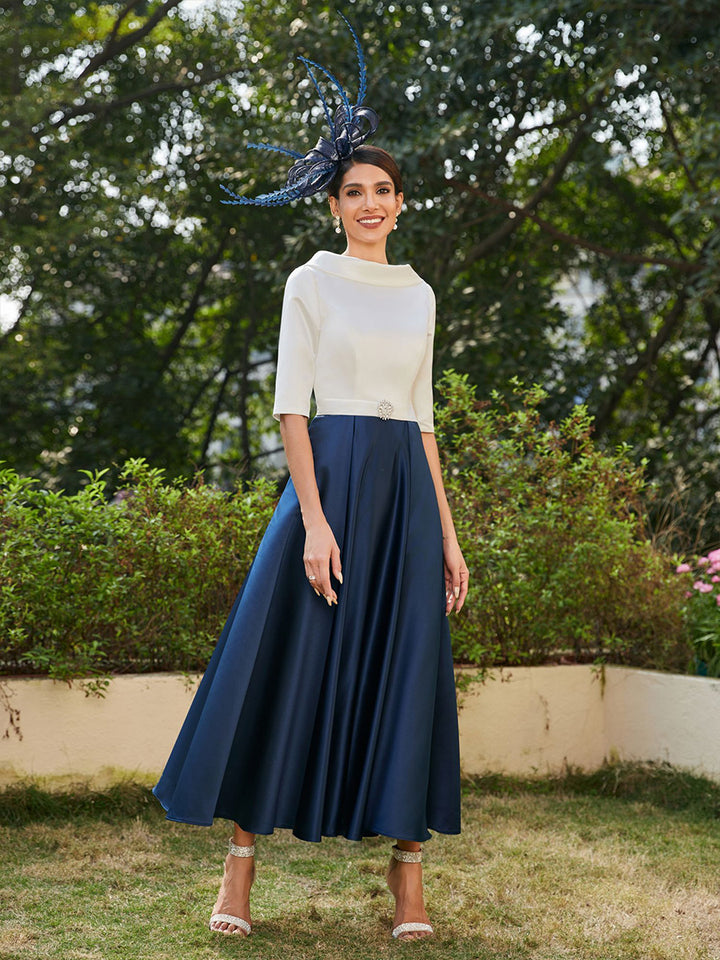 Half Sleeves A Line Satin Mother of the Bride Dresses