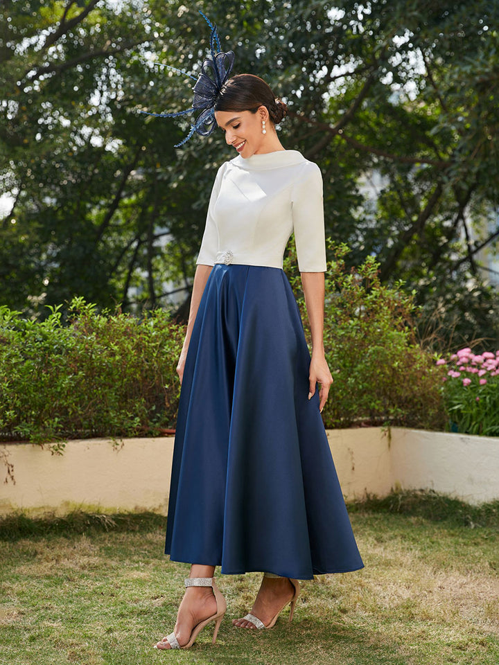 Half Sleeves A Line Satin Mother of the Bride Dresses