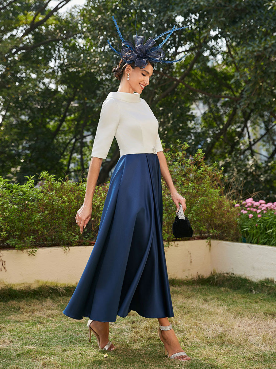 Half Sleeves A Line Satin Mother of the Bride Dresses