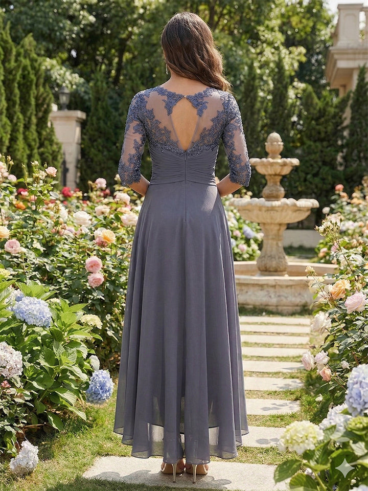 Chiffon 3/4 Sleeves Lace Appliques Mother of the Bride Dresses