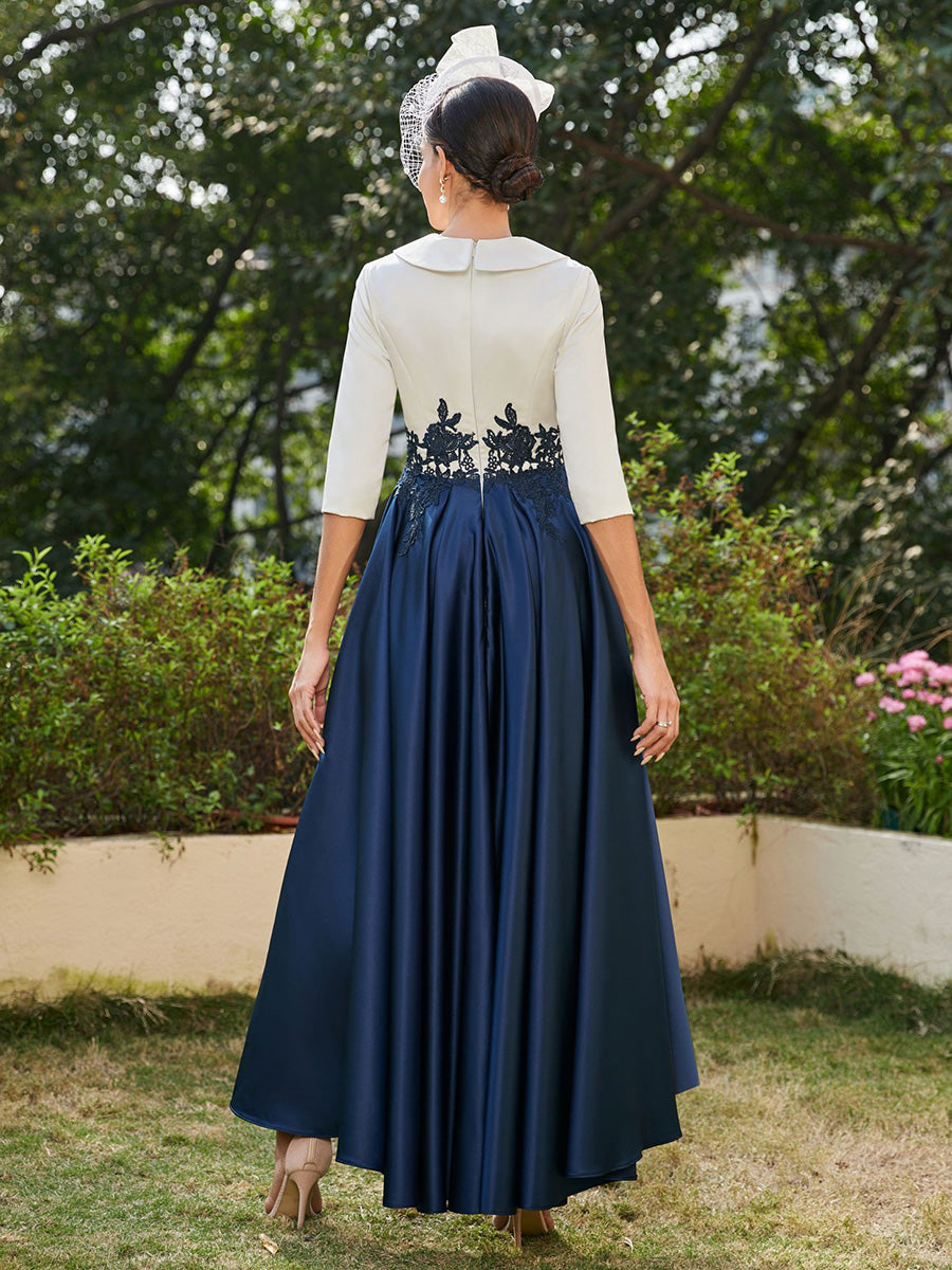 3/4 Sleeves Lace Appliques A Line Satin Mother of the Bride Dresses