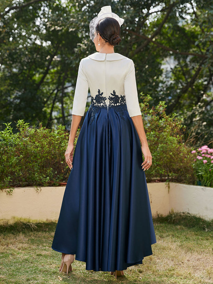 3/4 Sleeves Lace Appliques A Line Satin Mother of the Bride Dresses