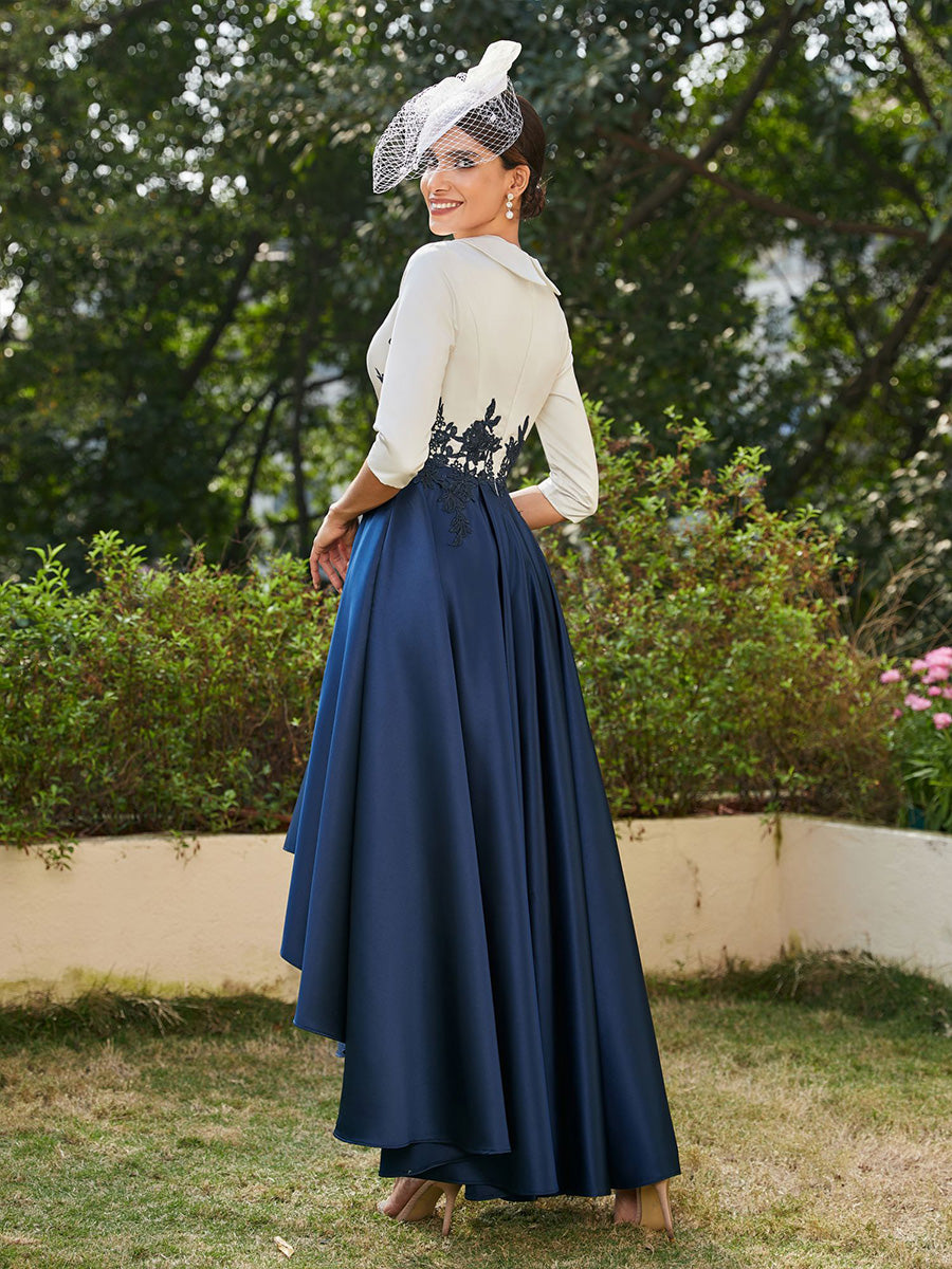 3/4 Sleeves Lace Appliques A Line Satin Mother of the Bride Dresses
