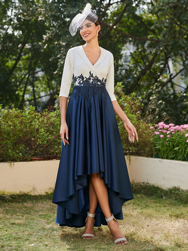 3/4 Sleeves Lace Appliques A Line Satin Mother of the Bride Dresses