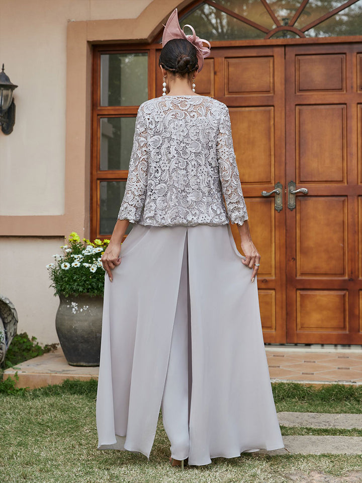 Lace Appliques Chiffon Mother of the Bride & Groom Pantsuit