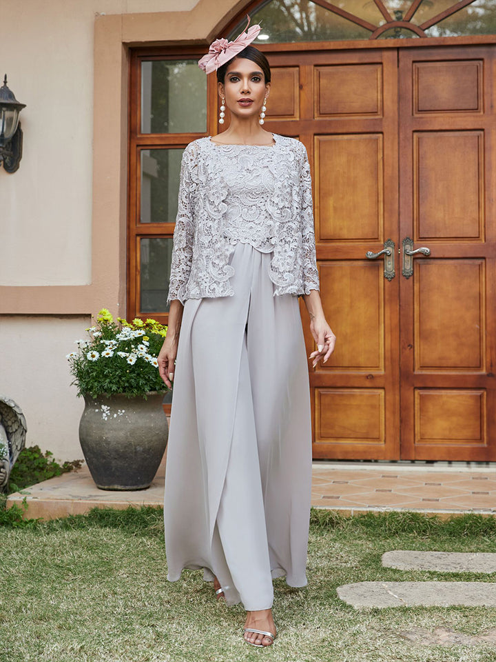 Lace Appliques Chiffon Mother of the Bride & Groom Pantsuit