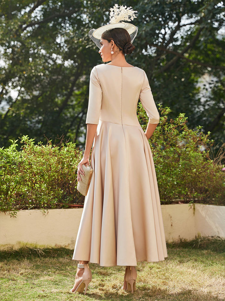 Satin 3/4 Sleeves Mother of the Bride Dresses with Pleats