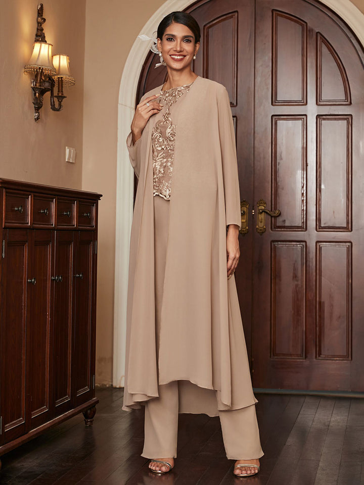 2 Pieces Lace Appliques Chiffon Mother of the Bride & Groom Pantsuit