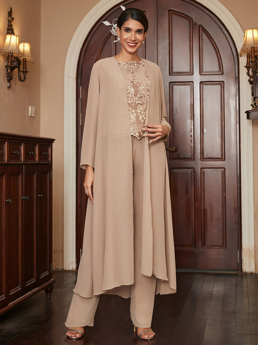 2 Pieces Lace Appliques Chiffon Mother of the Bride & Groom Pantsuit