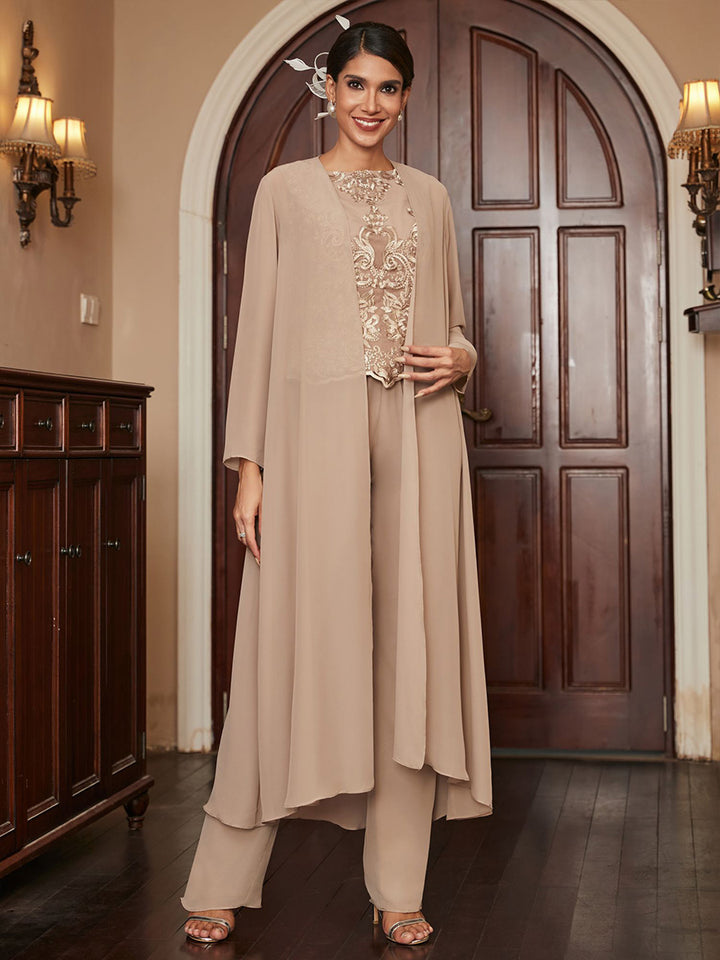 2 Pieces Lace Appliques Chiffon Mother of the Bride & Groom Pantsuit