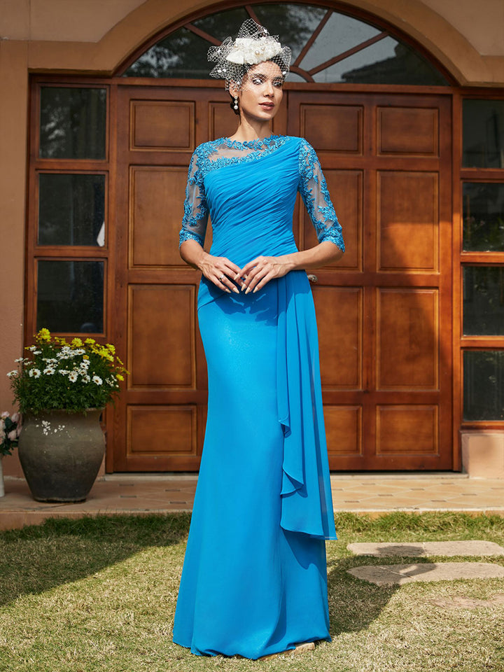 Chiffon Lace Appliques Mother of the Bride Dresses with Pleats