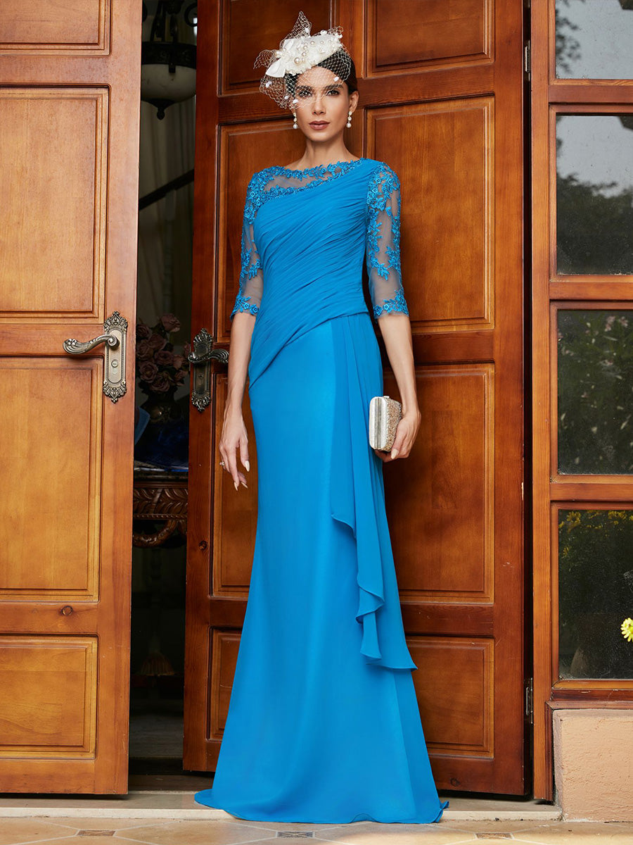 Chiffon Lace Appliques Mother of the Bride Dresses with Pleats